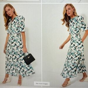 Tuckernuck Green Puff Sleeve Wrap Midi Dress